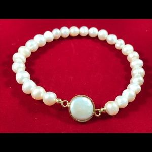 PLUS SIZE  Coin Pearl Bracelet  9 inches Handmade